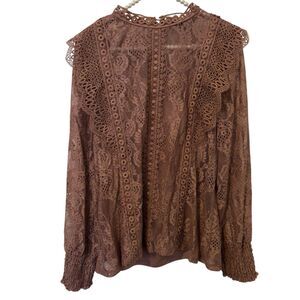 Cable & Gauge Womens XL Pink Floral Lace Mock Neck Blouse Top Fairy Feminine